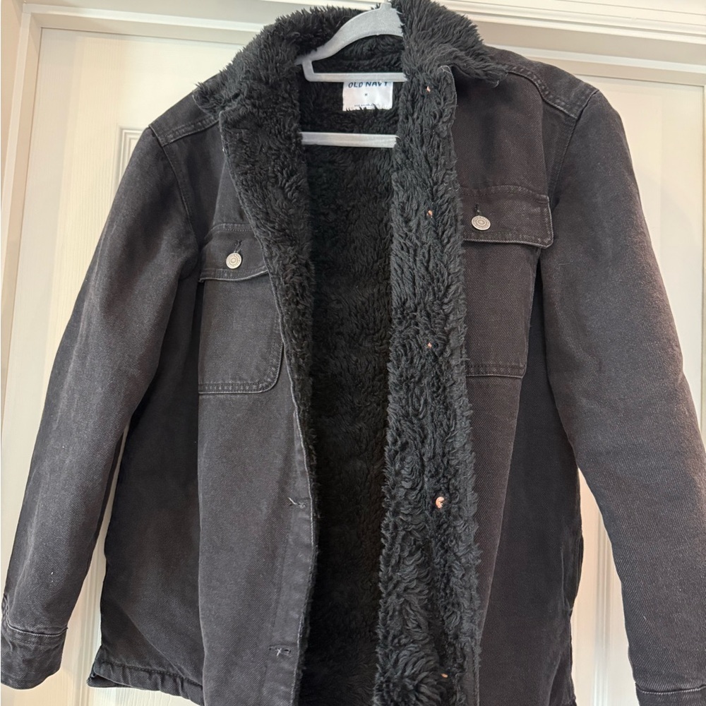 Old Navy Black Jean Jacket with Faux Fur Lining
